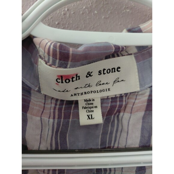 Cloth & Stone Women's Purple Blue Plaid Short Sleeve Button Down Shirt Size XL - Picture 7 of 12